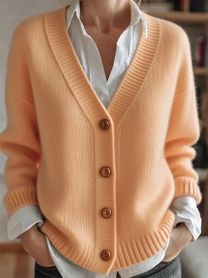 Women Plain Long Sleeve Comfy Vintage Cardigan