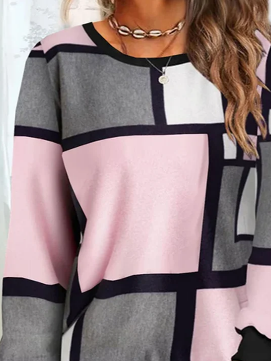 Casual Crew Neck Abstract Sweatshirt Printing