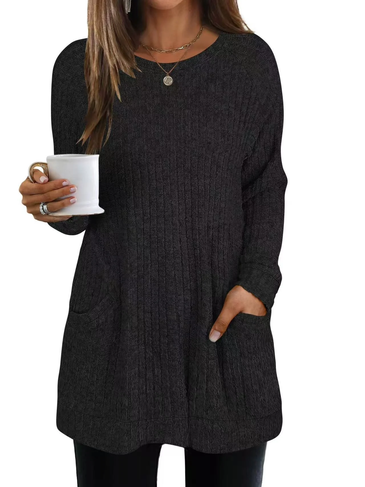 Casual Plain Crew Neck Long Sleeve T-shirt