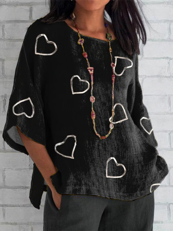 Shawl Collar Half Sleeve Geometric Regular Loose Blouse For Women