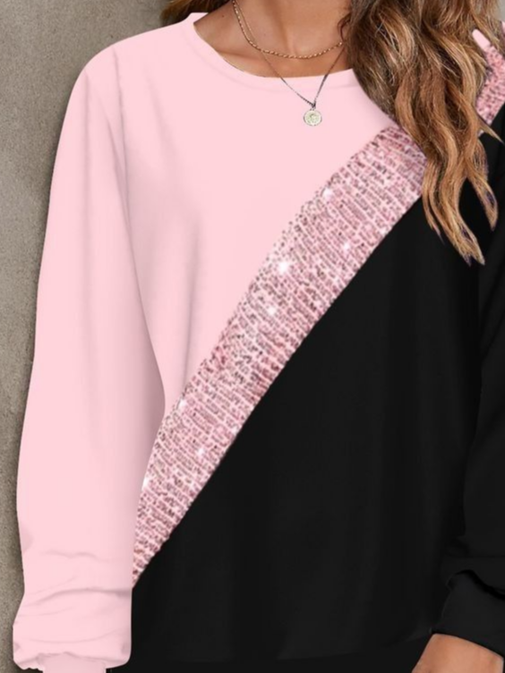 Casual Crew Neck Multicolor Block Sweatshirt Printing