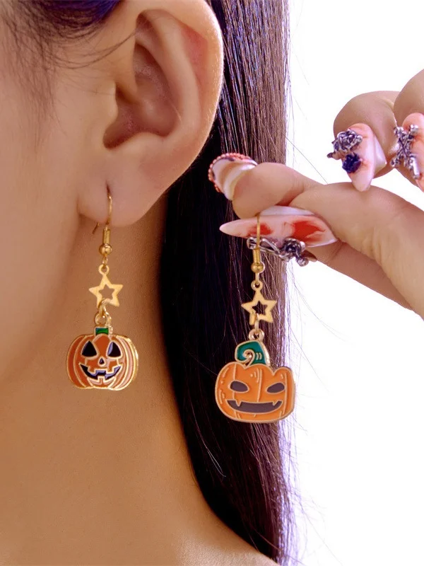 Halloween Jewelry Cartoon Bat Ghost Pumpkin Earrings Kitten Skull Spider Witch Earrings