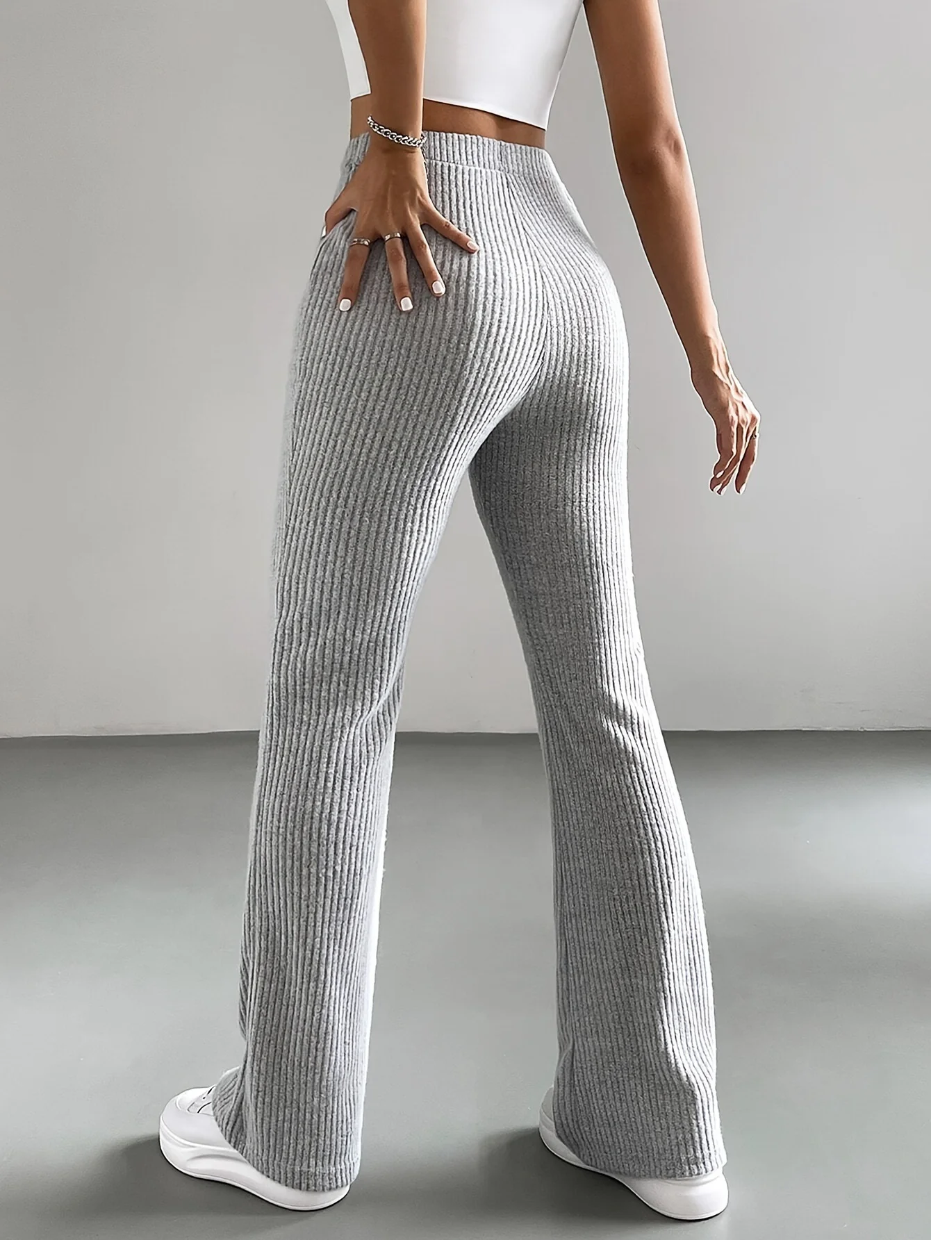 Women Plain Long Elastic Waist Pants Casual Spring/Fall Trousers