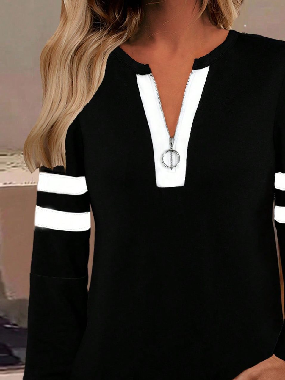 Casual Crew Neck Striped Sweatshirt Printing