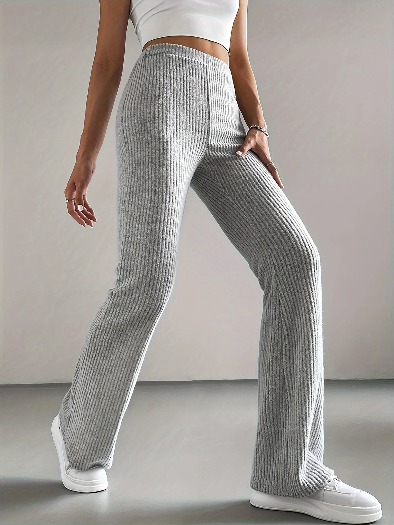 Women Plain Long Elastic Waist Pants Casual Spring/Fall Trousers