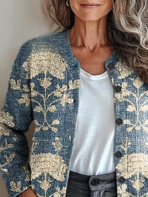 Women Floral Long Sleeve Comfy Vintage Printing Cardigan
