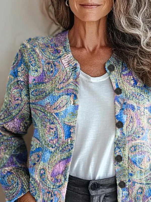 Women Floral Long Sleeve Comfy Vintage Printing Cardigan