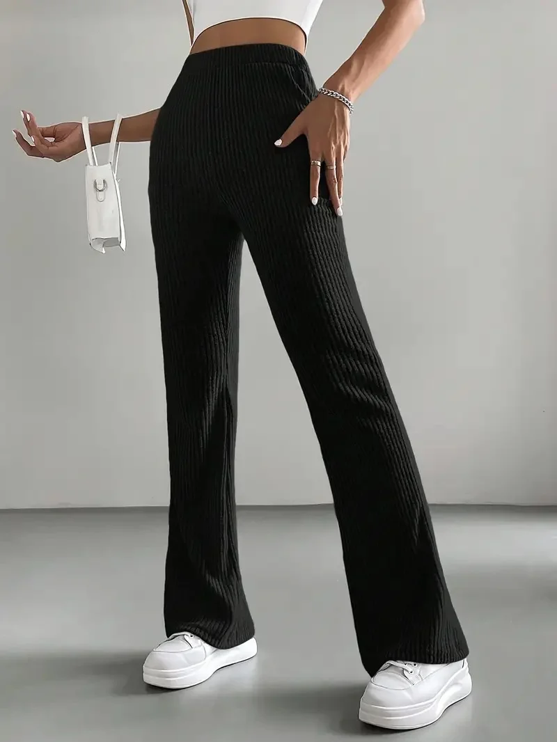 Women Plain Long Elastic Waist Pants Casual Spring/Fall Trousers