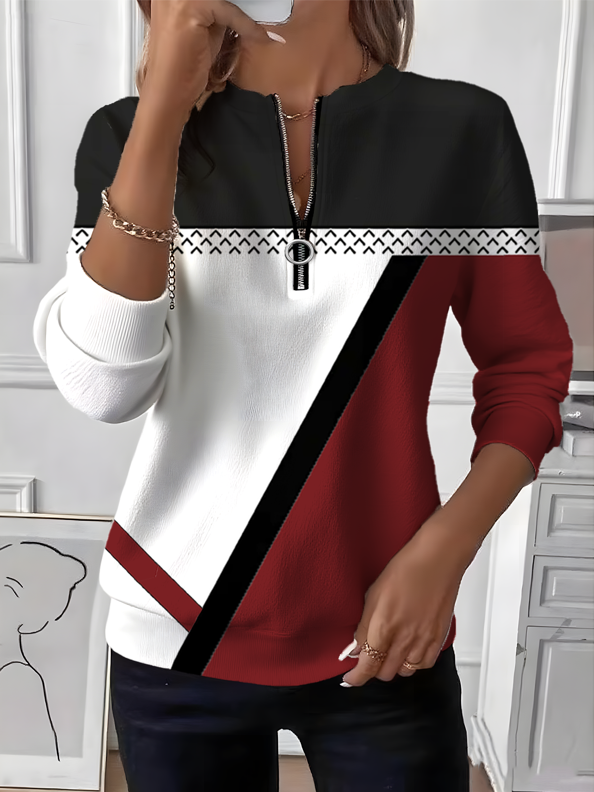 Vintage Crew Neck Geometric Sweatshirt