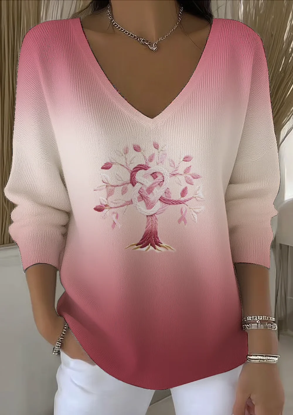 Women Cotton Ombre Long Sleeve Comfy Casual Sweater