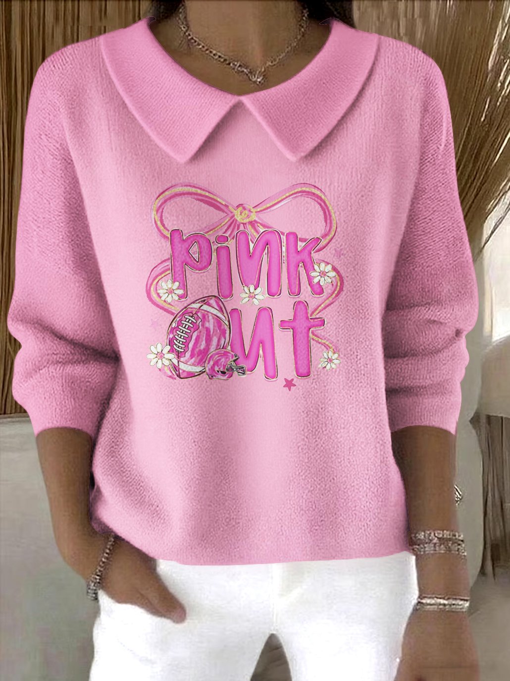 Women Cotton Floral Long Sleeve Comfy Casual Sweater