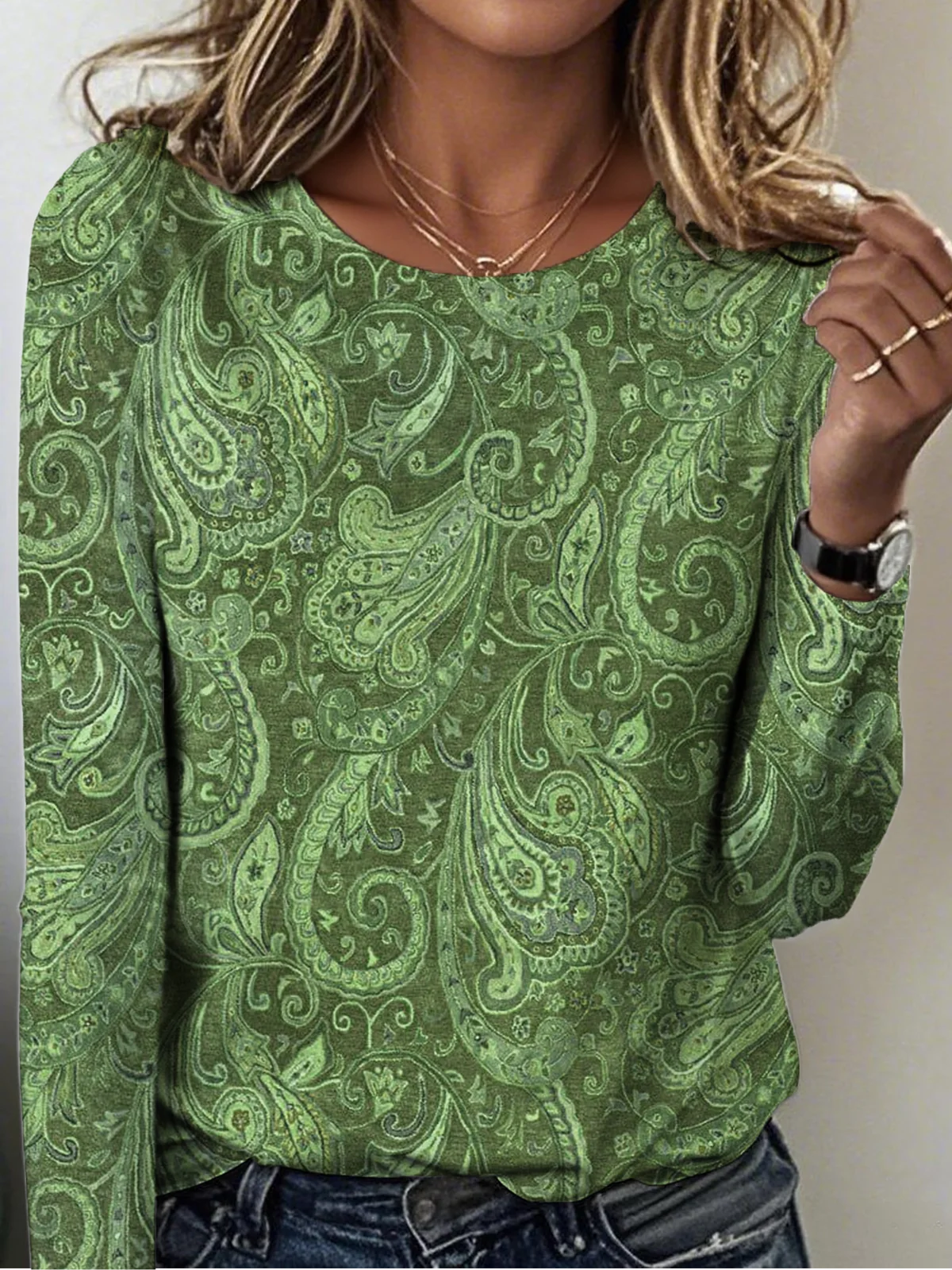 Vintage Paisley Crew Neck Long Sleeve T-shirt