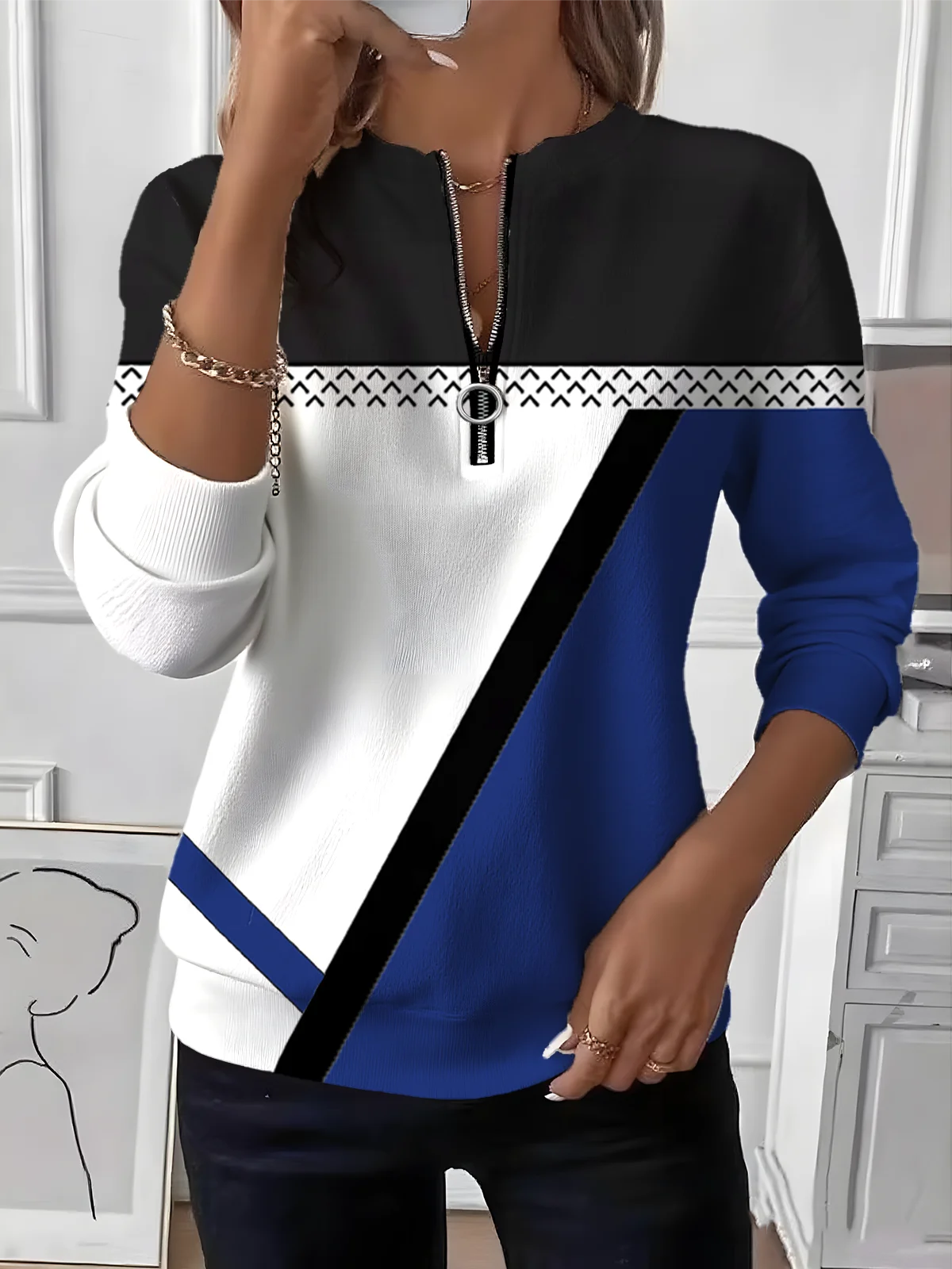 Vintage Crew Neck Geometric Sweatshirt