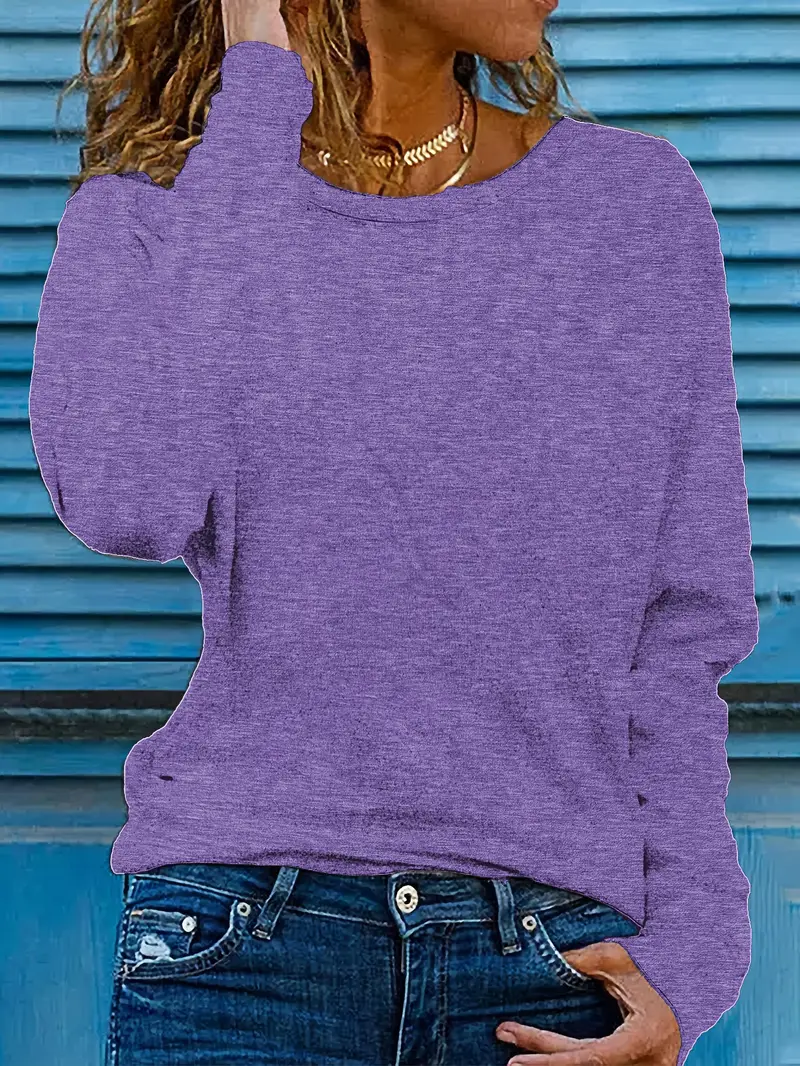 Casual Plain Crew Neck Long Sleeve T-shirt