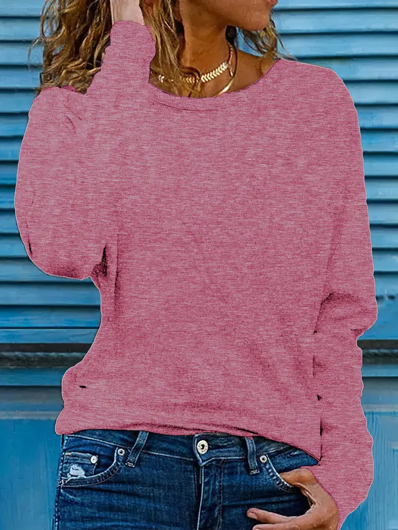 Casual Plain Crew Neck Long Sleeve T-shirt