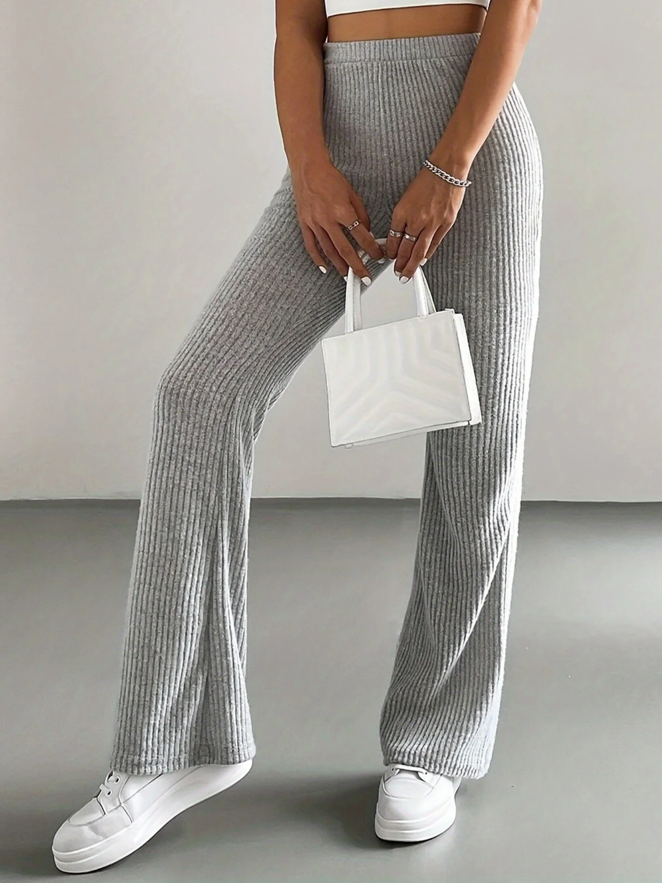 Women Plain Long Elastic Waist Pants Casual Spring/Fall Trousers