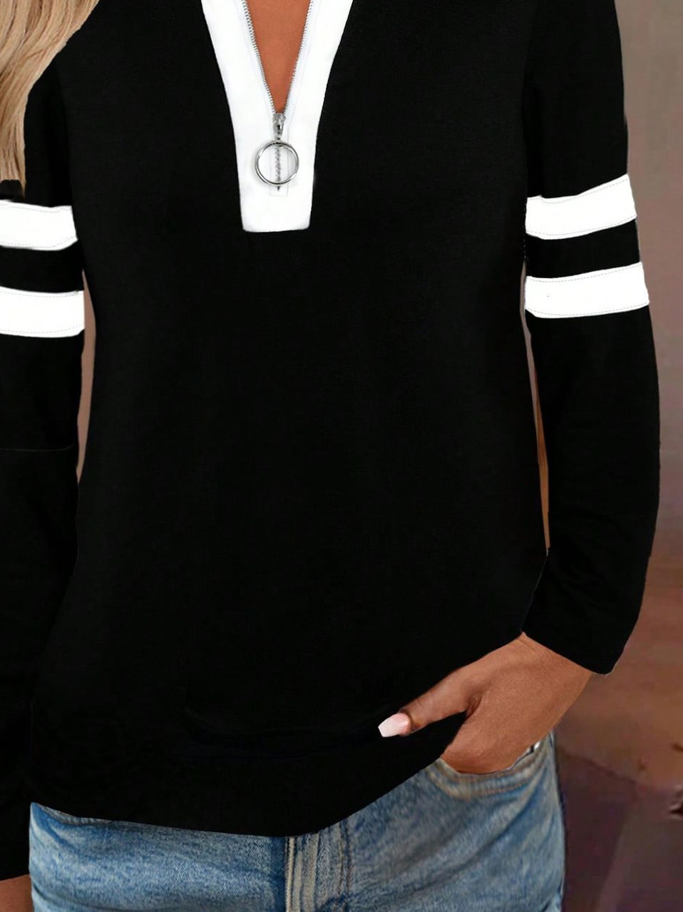 Casual Crew Neck Striped Sweatshirt Printing