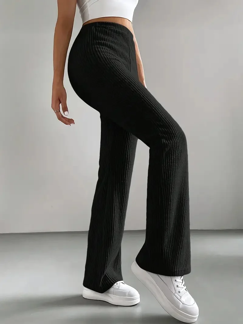 Women Plain Long Elastic Waist Pants Casual Spring/Fall Trousers
