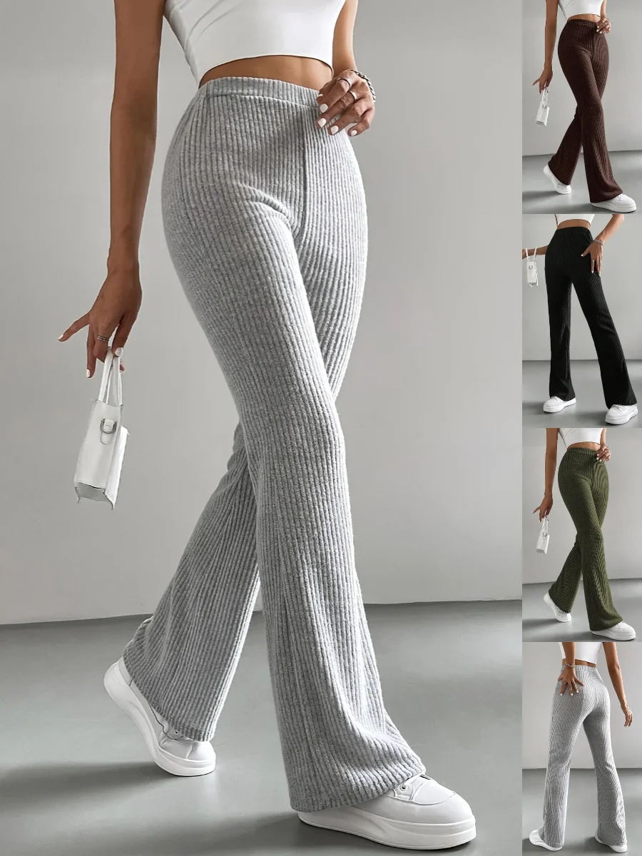 Women Plain Long Elastic Waist Pants Casual Spring/Fall Trousers