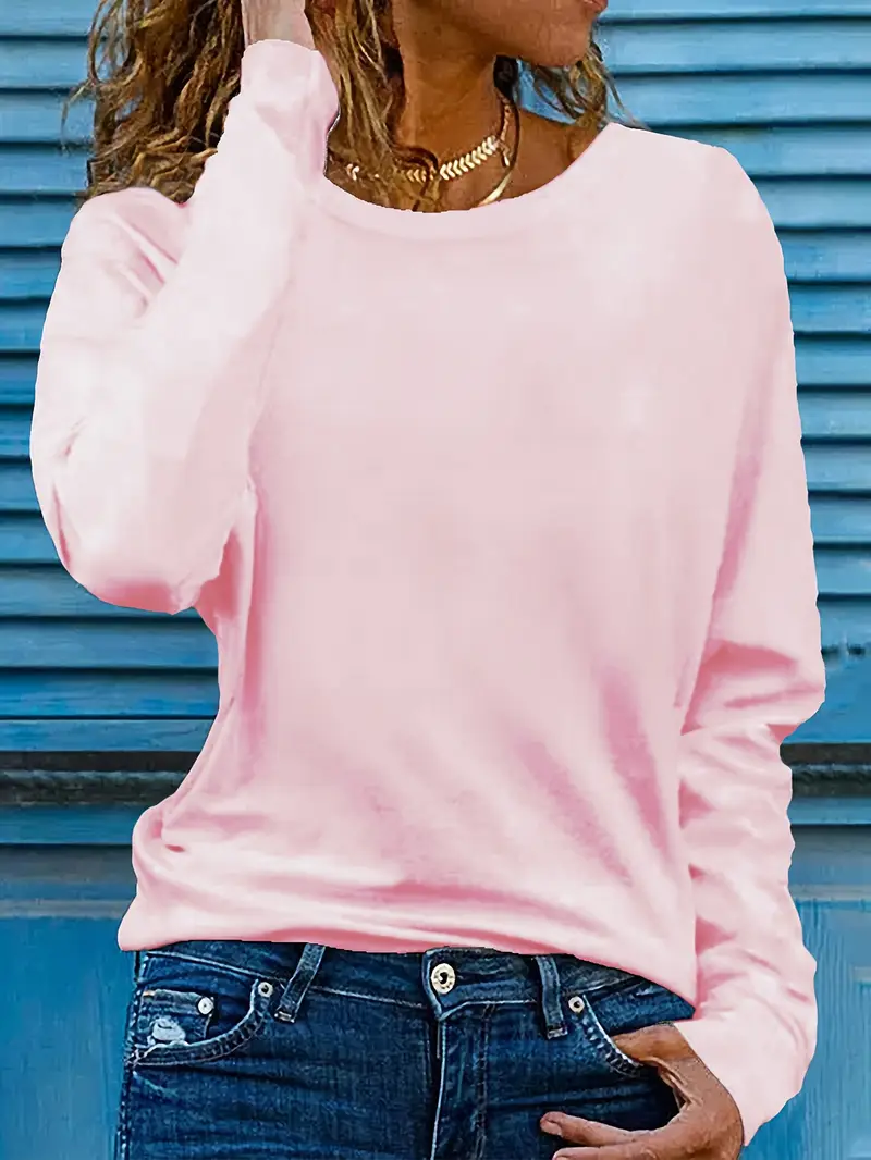 Casual Plain Crew Neck Long Sleeve T-shirt