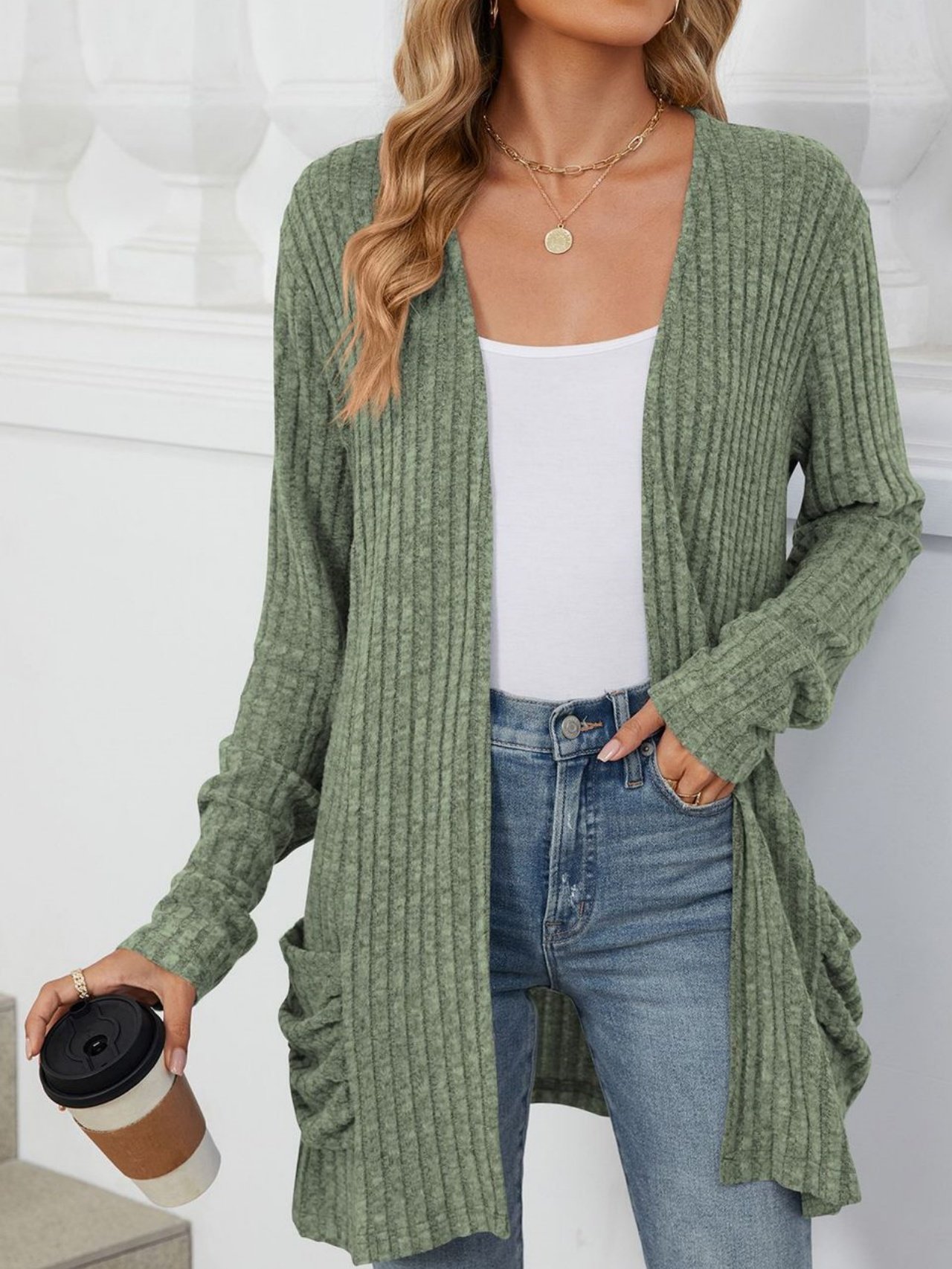 Women Spring/Fall Outerwear Vintage Gathered Plain Long Sleeve Jacket