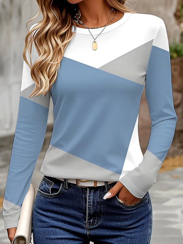 Casual Abstract Crew Neck Long Sleeve T-shirt