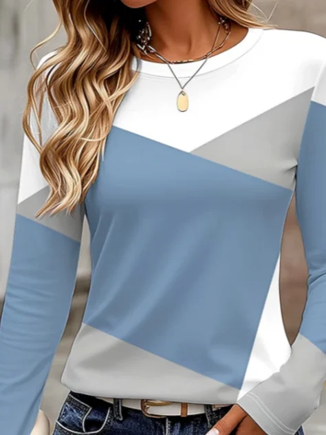 Casual Abstract Crew Neck Long Sleeve T-shirt