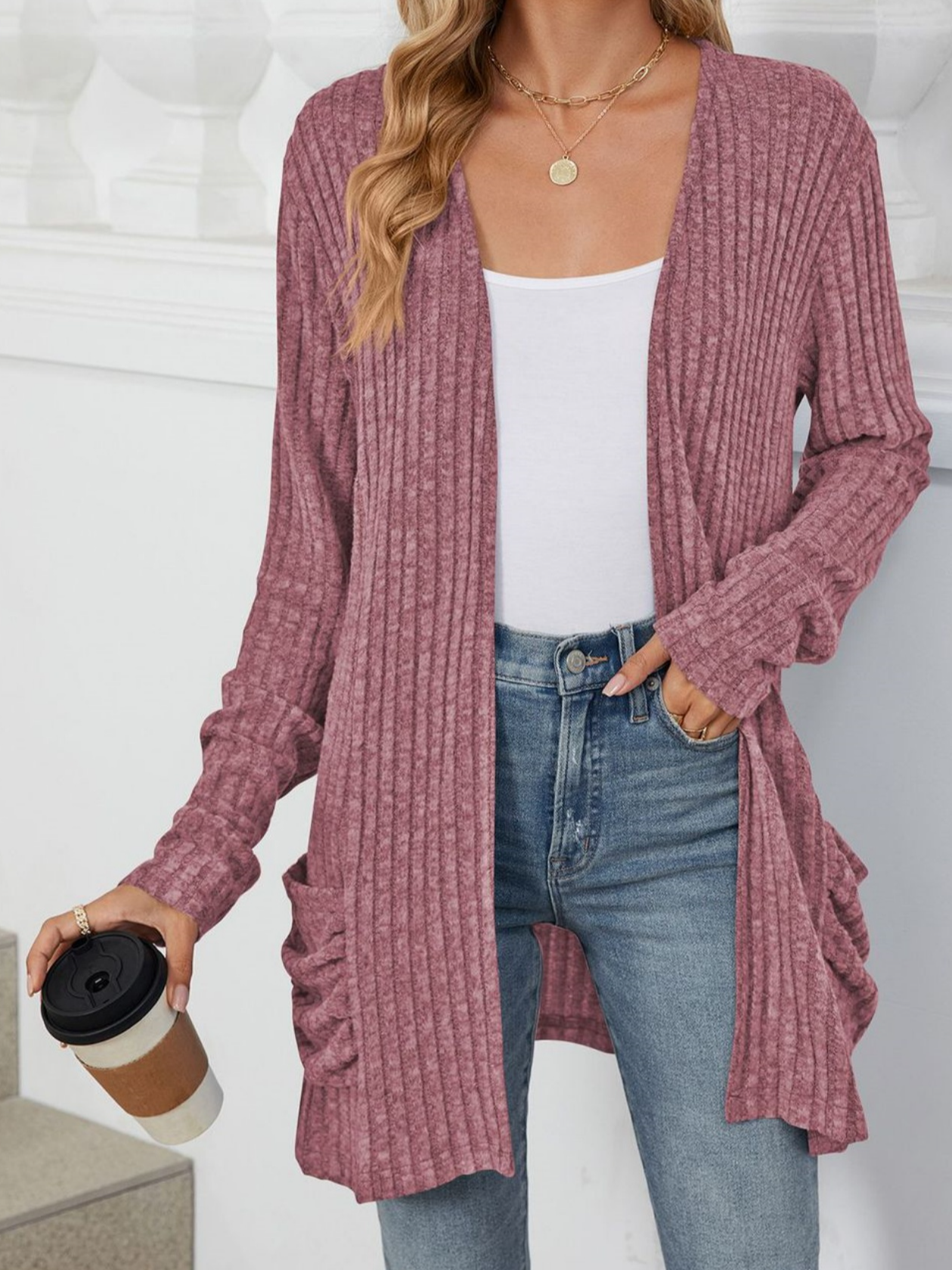 Women Spring/Fall Outerwear Vintage Gathered Plain Long Sleeve Jacket