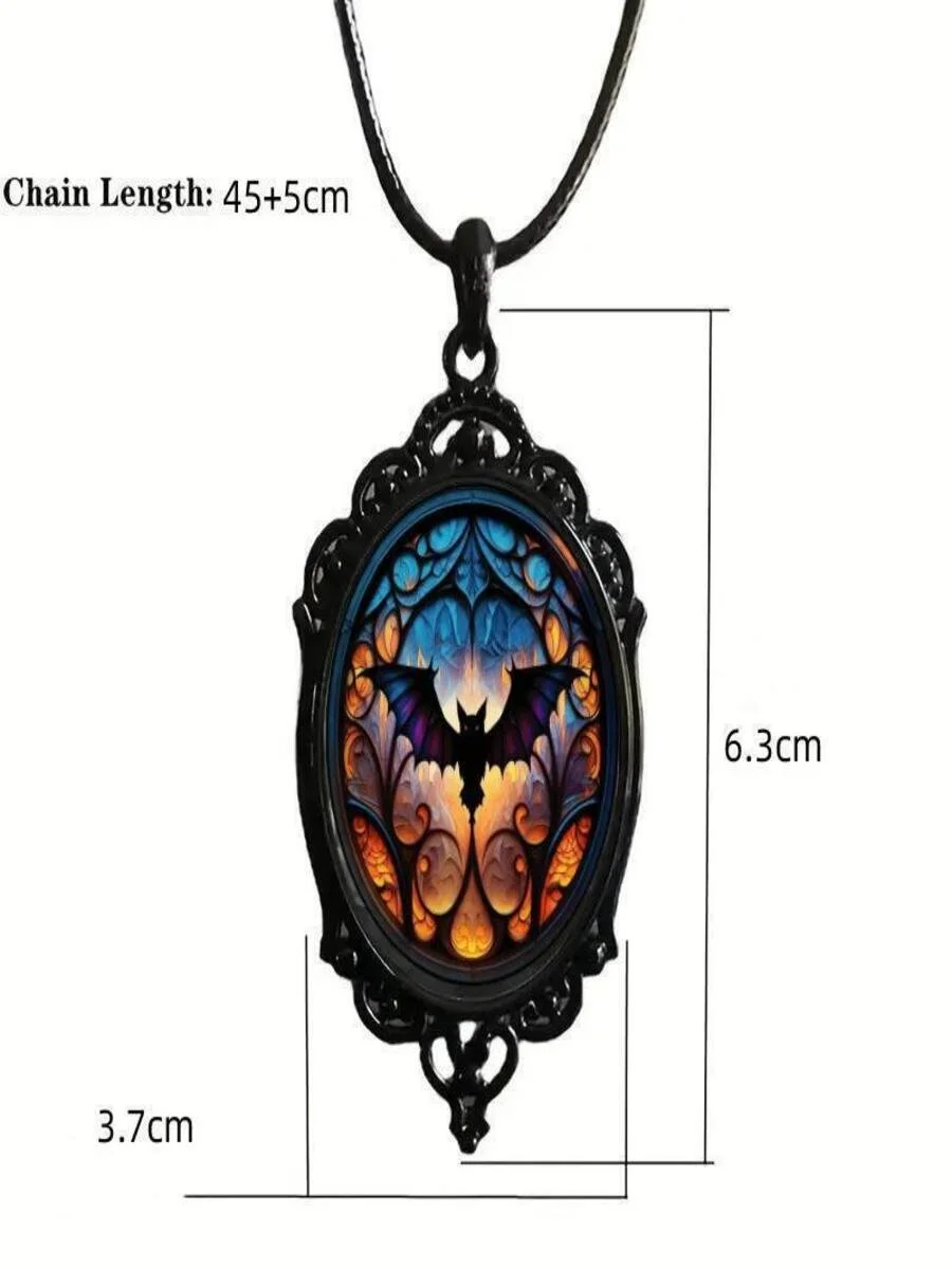 Vintage Gothic Halloween Bat Witch Pendant Necklace