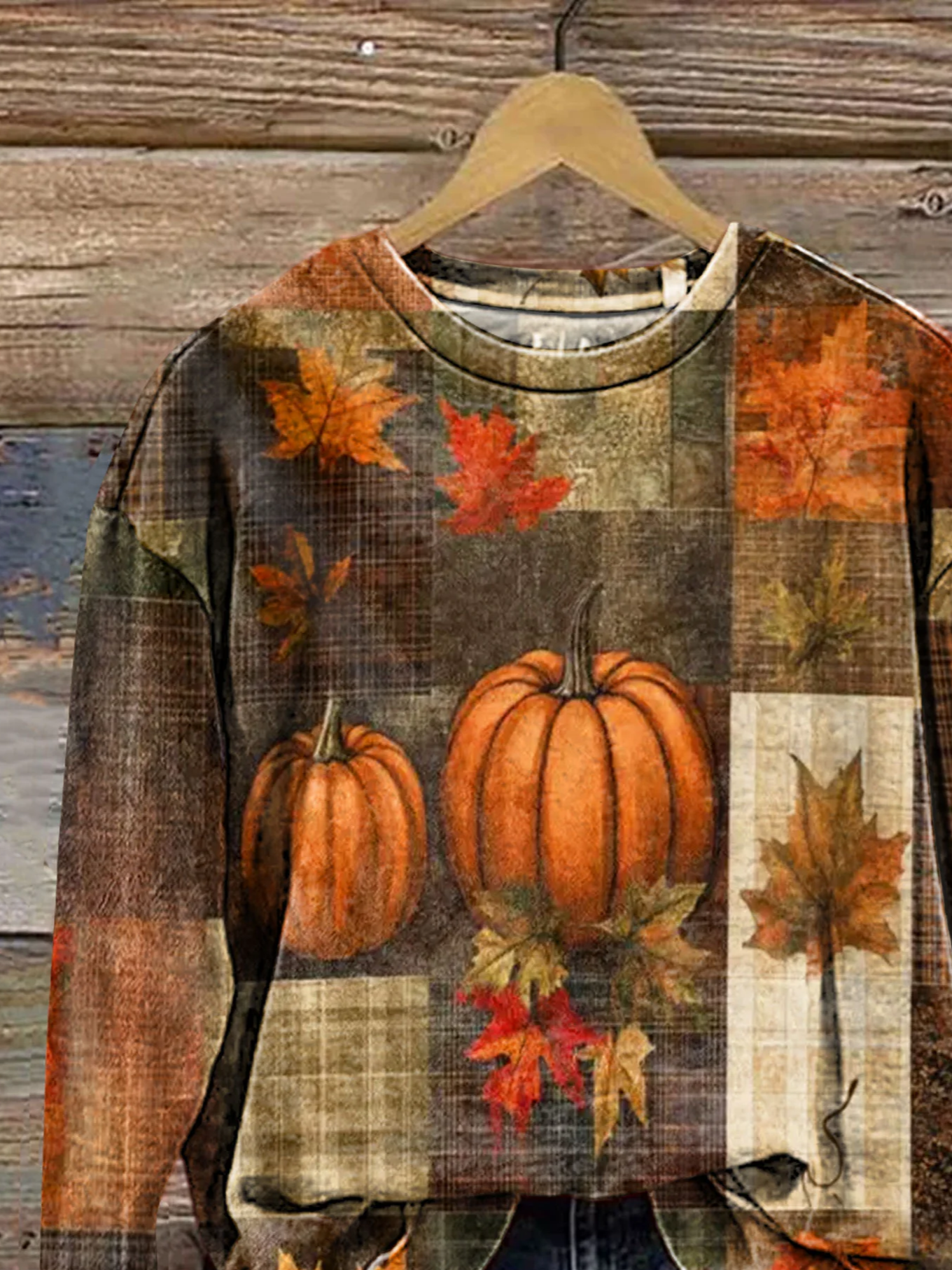 Casual Crew Neck Pumpkin Maple Leaf Printing Sweatshirt 