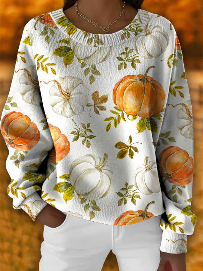 Women Floral Printing Long Sleeve Comfy Casual Sweater