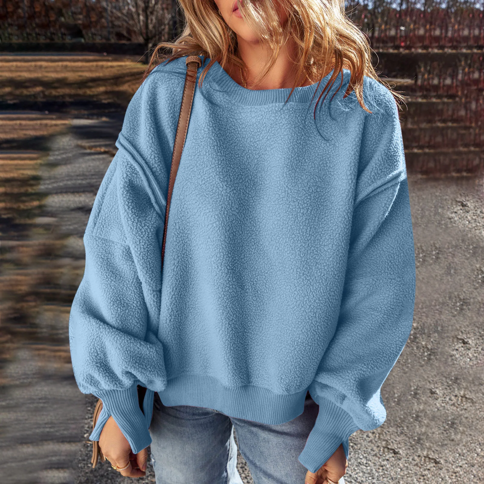 Casual Crew Neck Plain Sweatshirt