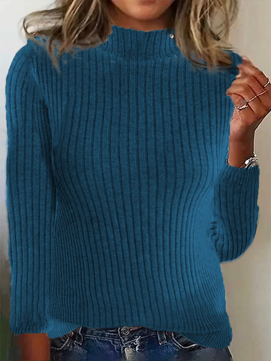 Women Cotton Plain Long Sleeve Comfy Casual Sweater