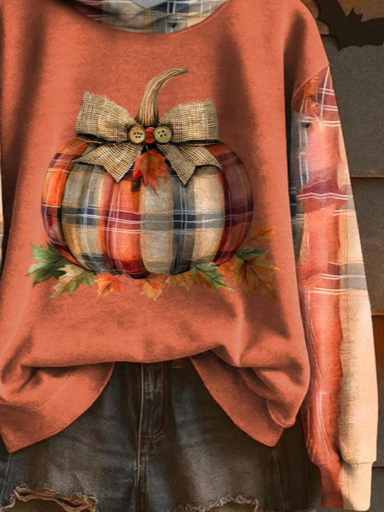 Casual Halloween Pumpkin Maple Leaf Printing Hoodie 