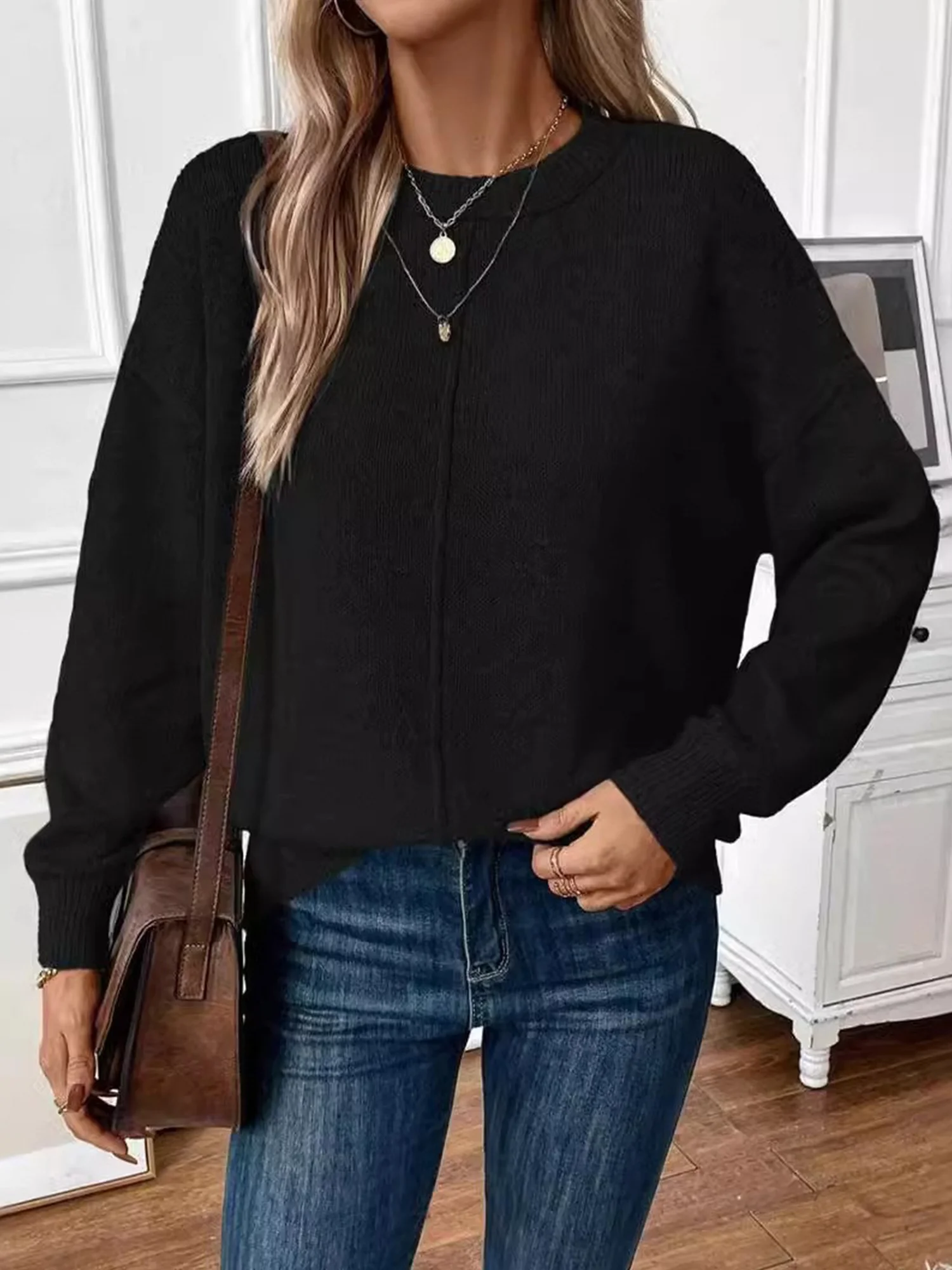 Women Plain Long Sleeve Comfy Casual Sweater