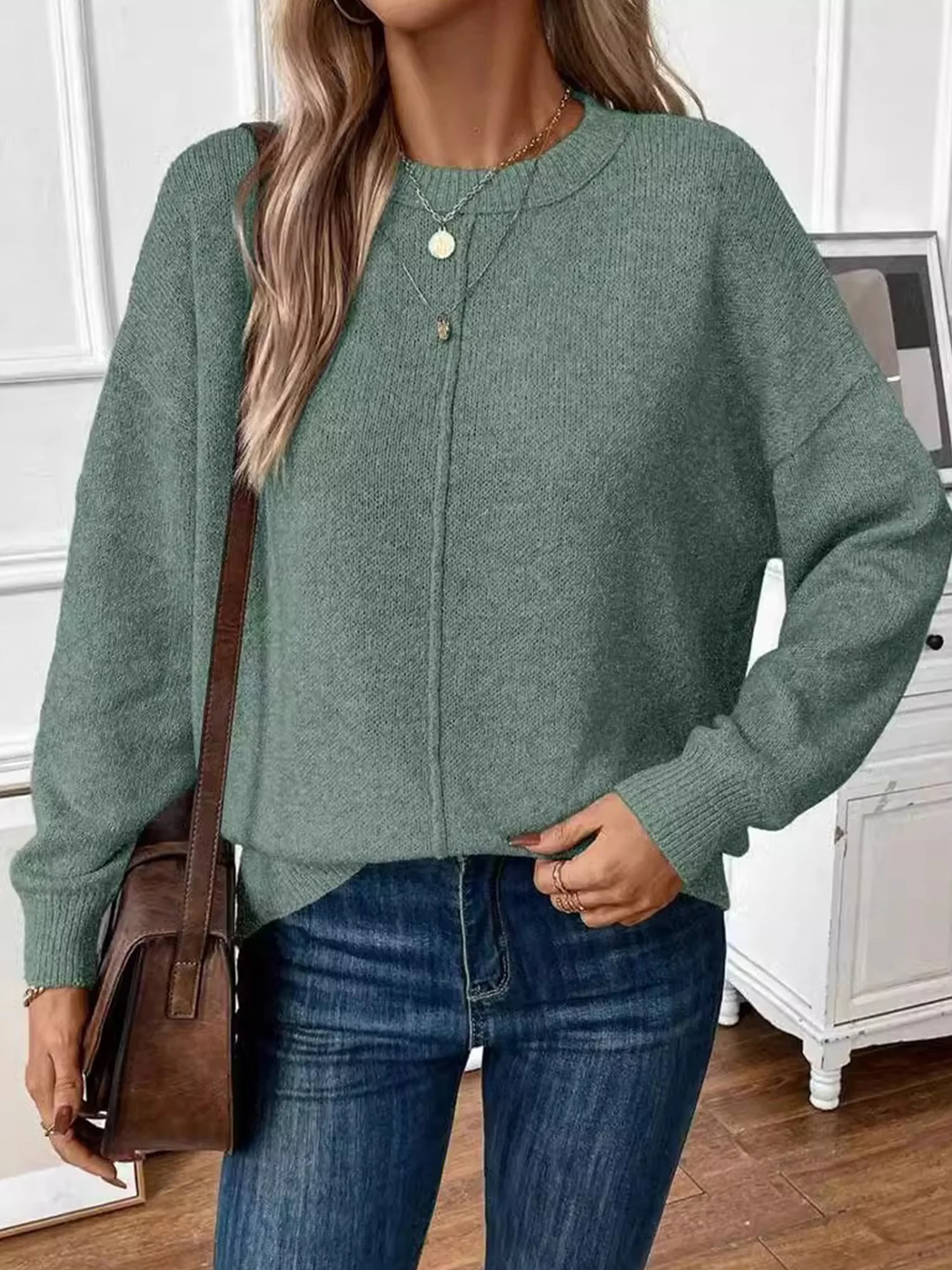 Women Plain Long Sleeve Comfy Casual Sweater