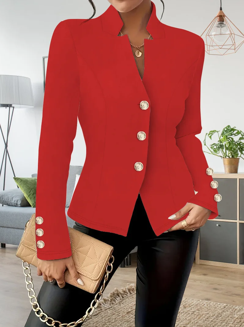 Women Plain Spring/Fall Outerwear Vintage Split Joint Long Sleeve Regular Blazer