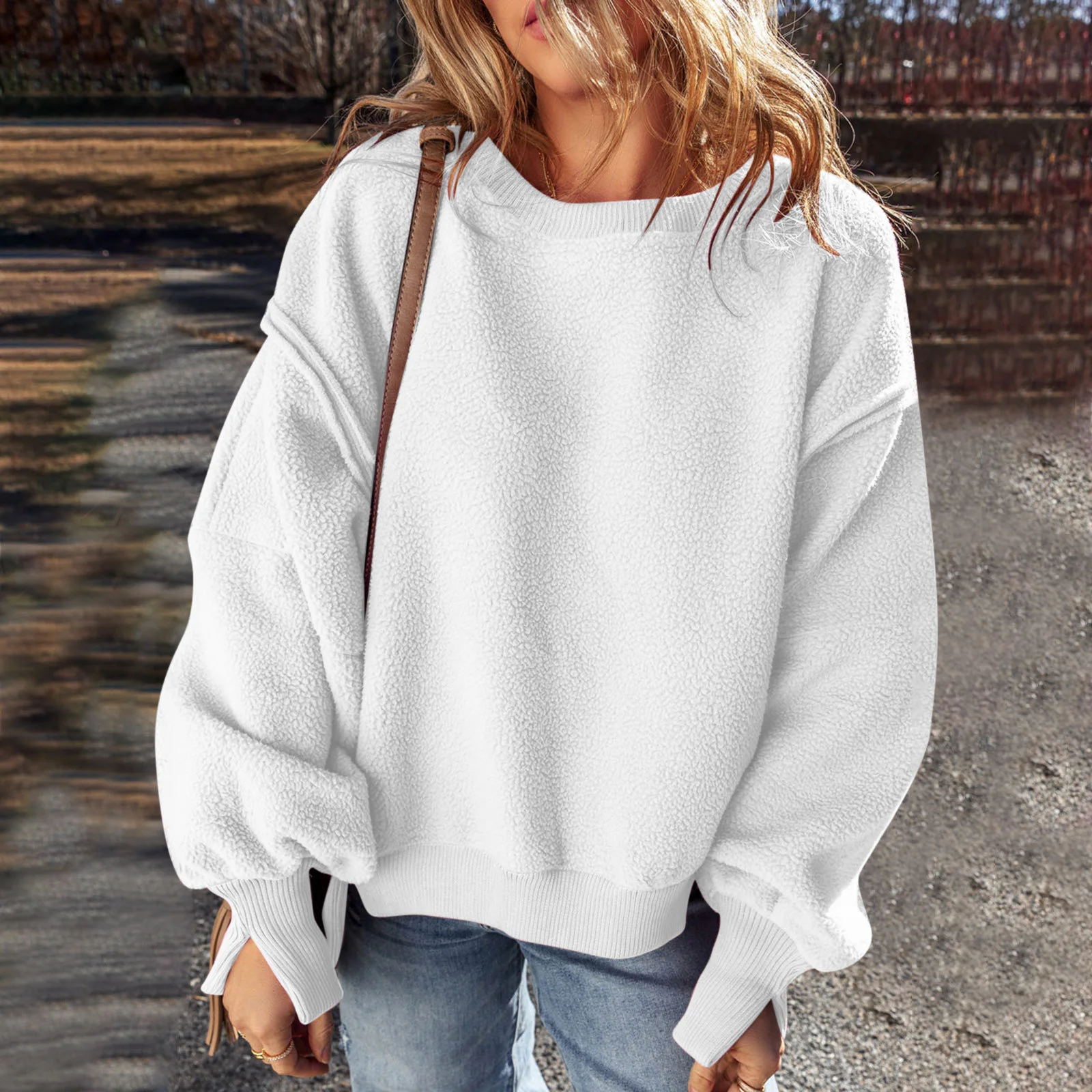 Casual Crew Neck Plain Sweatshirt