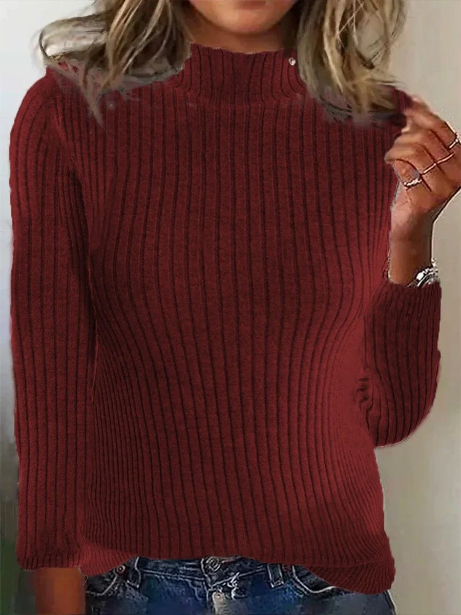 Women Cotton Plain Long Sleeve Comfy Casual Sweater