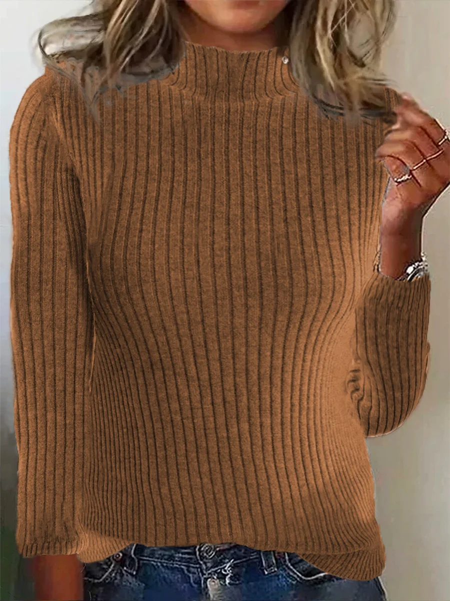 Women Cotton Plain Long Sleeve Comfy Casual Sweater