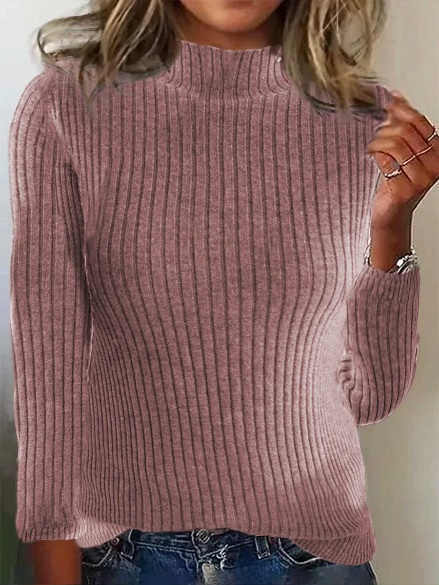 Women Cotton Plain Long Sleeve Comfy Casual Sweater
