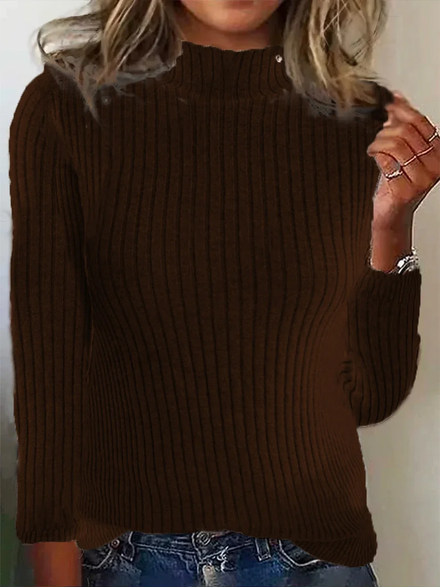 Women Cotton Plain Long Sleeve Comfy Casual Sweater