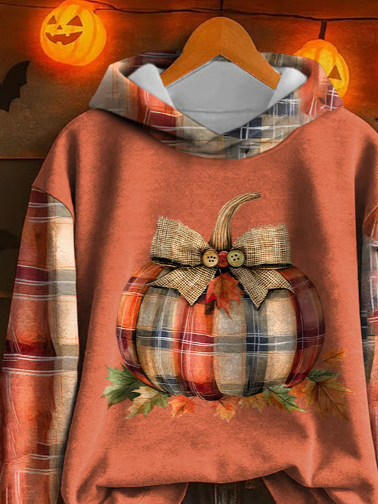 Casual Halloween Pumpkin Maple Leaf Printing Hoodie 