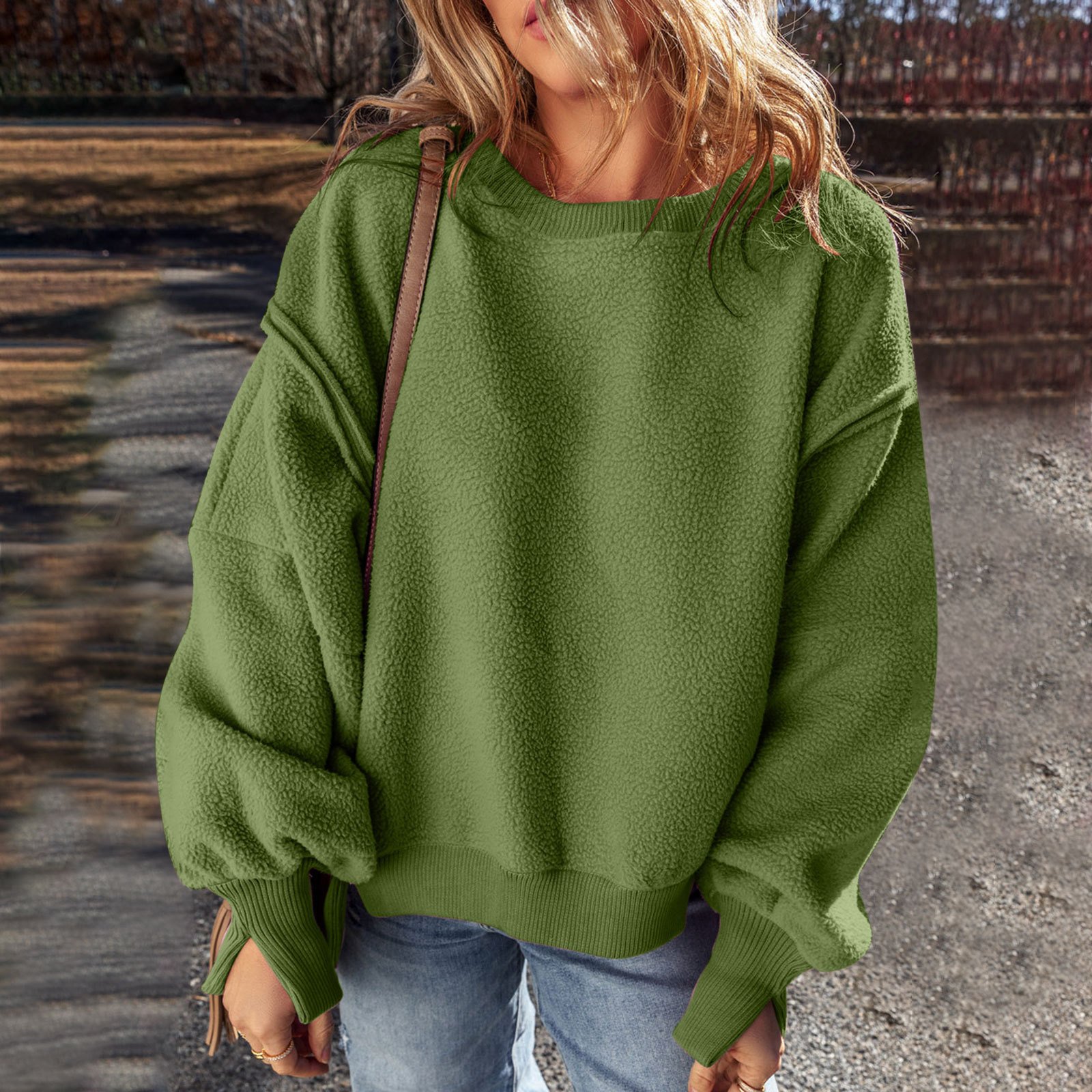 Casual Crew Neck Plain Sweatshirt