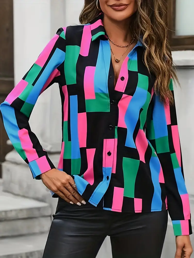 Shirt Collar Regular Sleeve Long Sleeve Abstract Buckle Regular Loose Button Up Shirt Shirt For Women