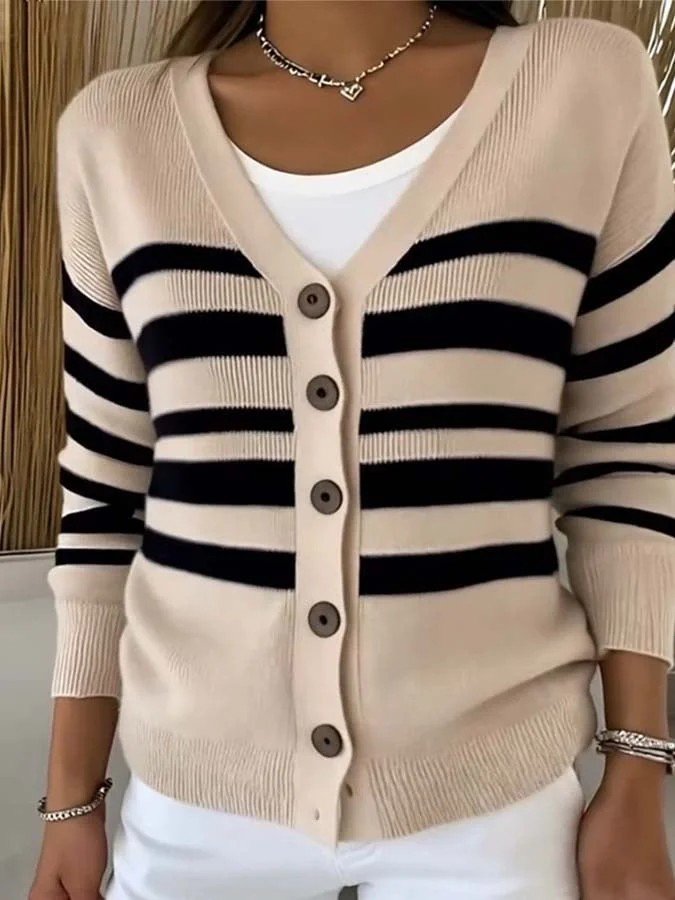 Women Striped Long Sleeve Comfy Vintage Cardigan