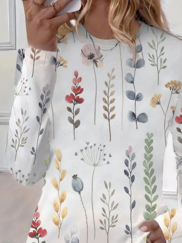 Casual Floral Crew Neck Long Sleeve T-shirt