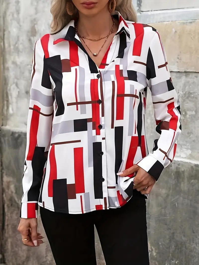 Shirt Collar Regular Sleeve Long Sleeve Abstract Buckle Regular Loose Button Up Shirt Shirt For Women