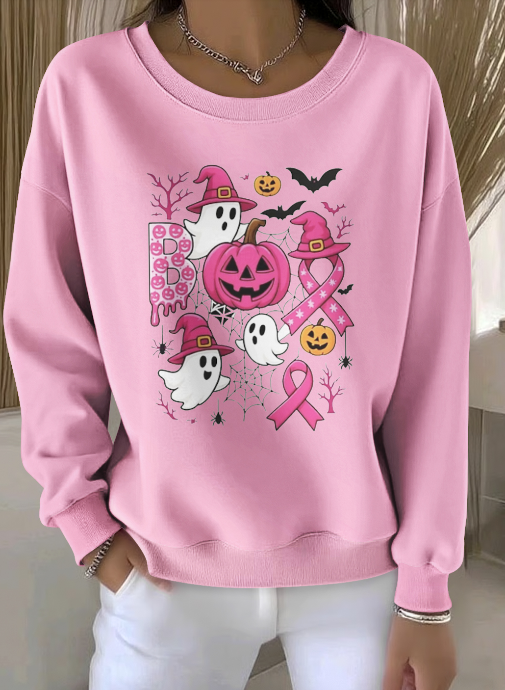 Casual Crew Neck Halloween Sweatshirt