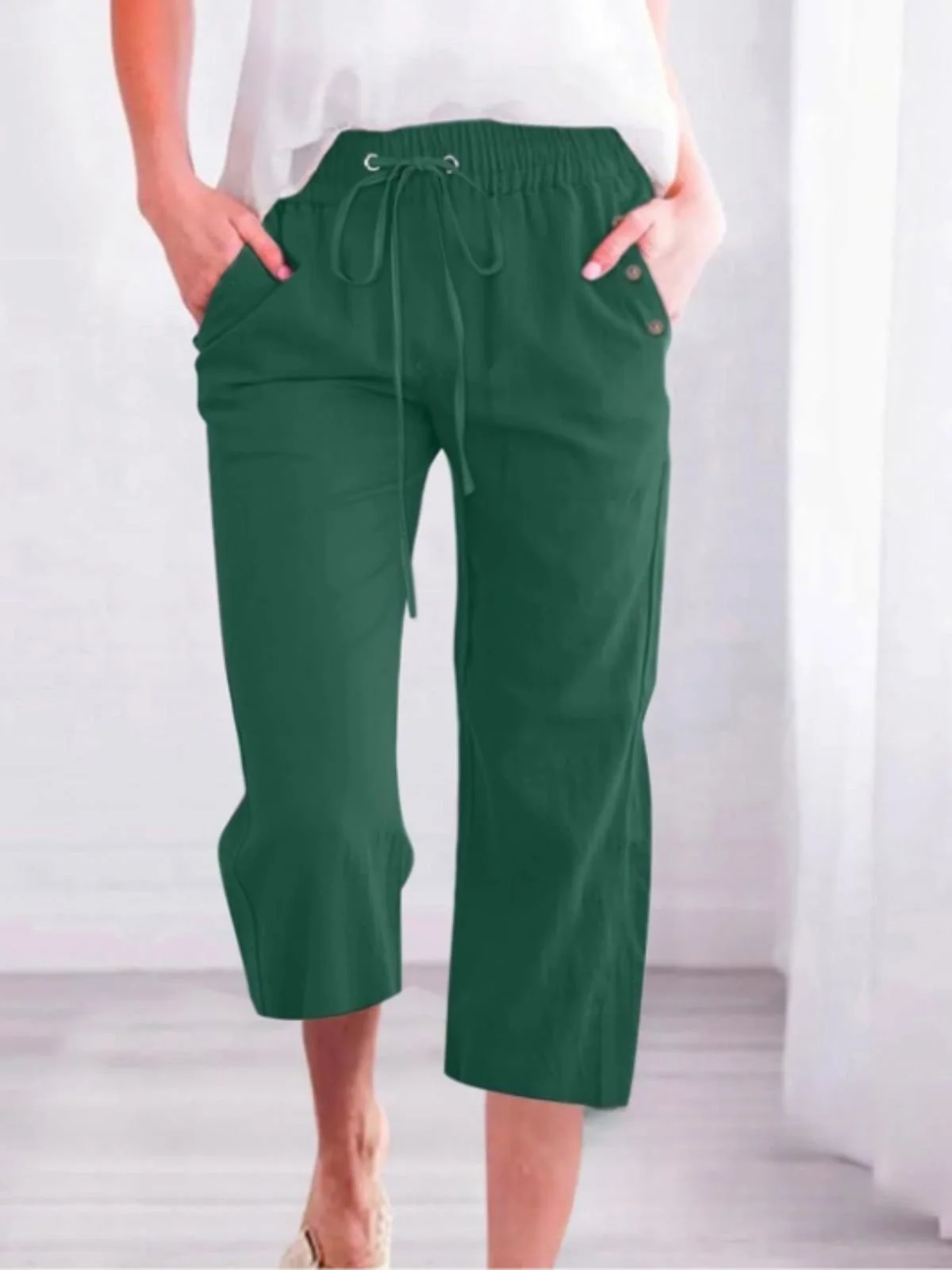 Women Plain Capris Pants Casual Summer Trousers